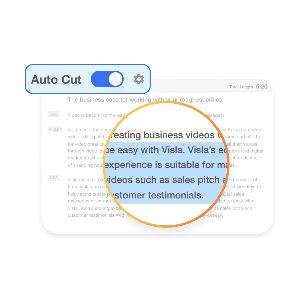 Edit transcripts like a doc using the AI video editor with Visla to control video content.